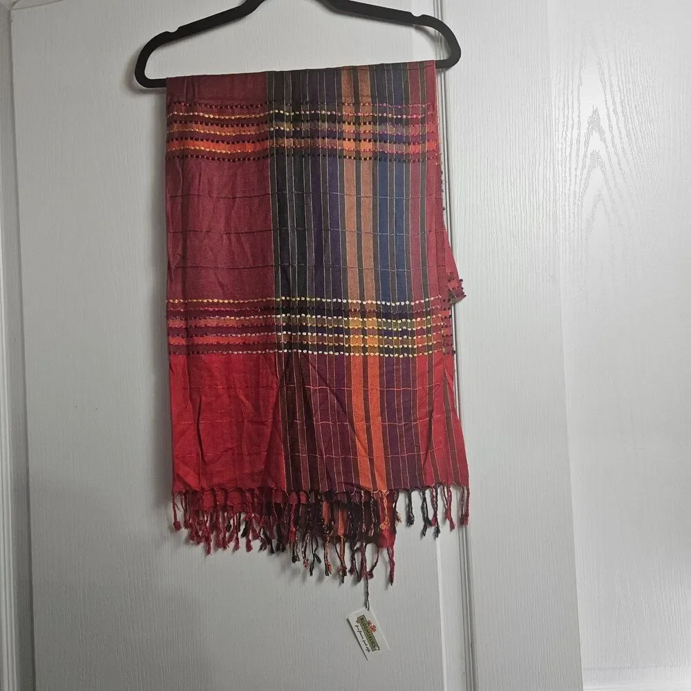 New Bloomsbury WA Lux Boutique Scarf Red and Purple Large Summer Weight Textured
